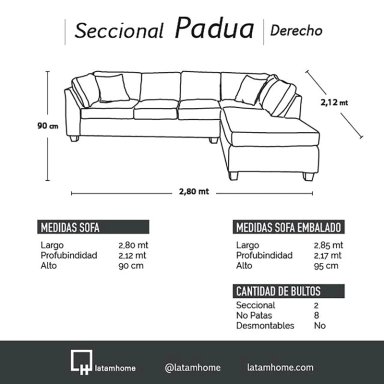 SOFÁ SECCIONAL LATAM HOME PADUA DERECHO 5 CUERPOS GRIS TELA VELVET - 5