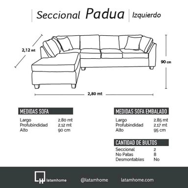 SOFÁ SECCIONAL LATAM HOME PADUA IZQUIERDO 5 CUERPOS GRIS TELA VELVET NEGRO - 5