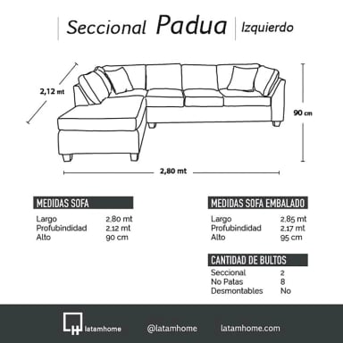 SOFÁ SECCIONAL LATAM HOME PADUA IZQUIERDO 5 CUERPOS BEIGE GRANO - 4