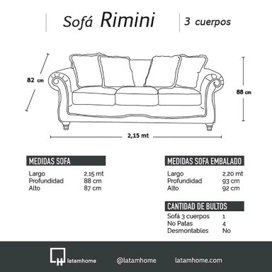 SOFA LATAM HOME RIMINI 3 CUERPOS BEIGE TELA VELVET - 5