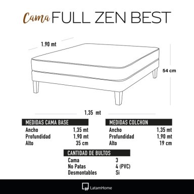 CAMA LATAM HOME ZEN BEST FULL TELA VELVET BEIGE - 5