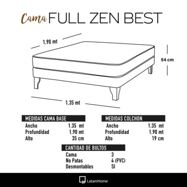 CAMA LATAM HOME ZEN BEST FULL TELA VELVET CHOCOLATE - 4