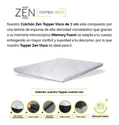 TOPPER LATAM HOME BLANCO LISO ZEN VISCO 1 PLAZA 90X200X7 CM - 6