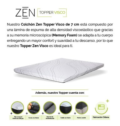 TOPPER LATAM HOME BLANCO LISO ZEN VISCO 1 1/2 PLAZA 105X200X7 CM - 6