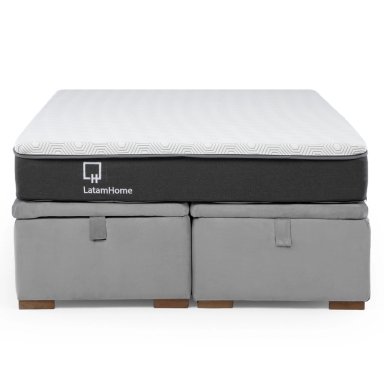 CAMA FUNCIONAL BOXET 2 PLAZAS BASE DIVIDIDA COLCHON RESORTES NEW TOP FUNDA LAVABLE GRIS - 3