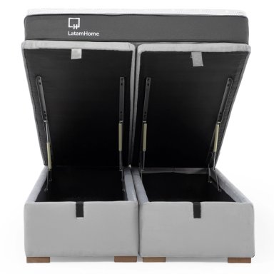CAMA FUNCIONAL BOXET 2 PLAZAS BASE DIVIDIDA COLCHON RESORTES NEW TOP FUNDA LAVABLE GRIS - 4