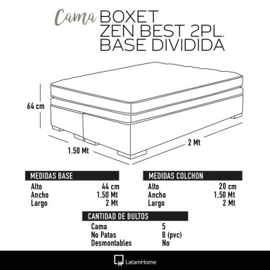 CAMA FUNCIONAL BOXET 2 PLAZAS BASE DIVIDIDA COLCHON RESORTES NEW TOP FUNDA LAVABLE GRIS - 6
