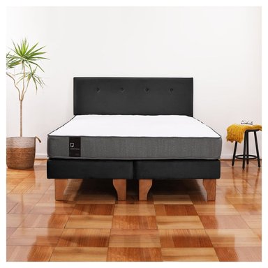 CAMA EUROPEA ZEN BEST TELA VELVET NEGRO 2 PLAZAS + RESPALDO - 1