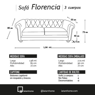 SOFÁ LATAM HOME FLORENCIA 3 CUERPOS CUERO CARAMELO COLORADO - 6