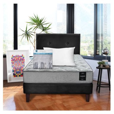 COMBO CAMA CANNON 1,5 PLAZA TEXTIL + RESPALDO TELA NEGRO - 1