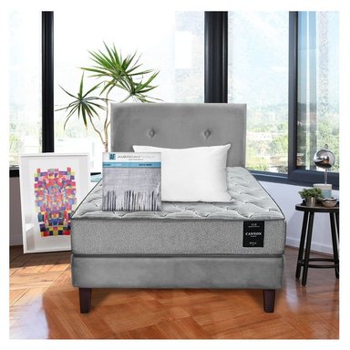 COMBO CAMA CANNON 1,5 PLAZA TEXTIL + RESPALDO TELA GRIS - 1