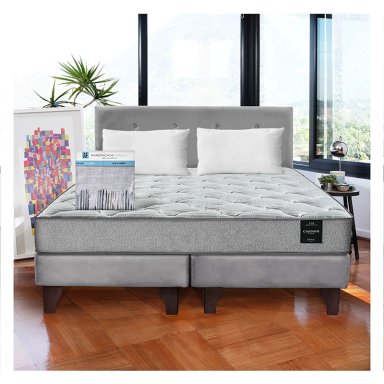 COMBO CAMA CANNON 2 PLAZAS+2 ALMOHADAS+SABANAS+RESPALDO TELA GRIS - 1