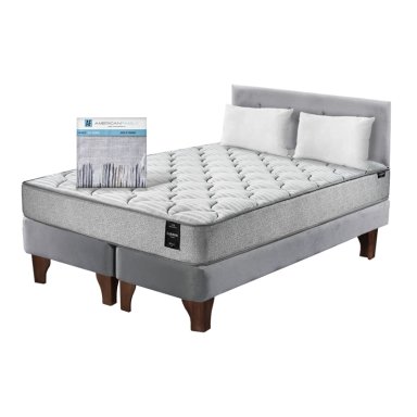COMBO CAMA CANNON 2 PLAZAS+2 ALMOHADAS+SABANAS+RESPALDO TELA GRIS - 2