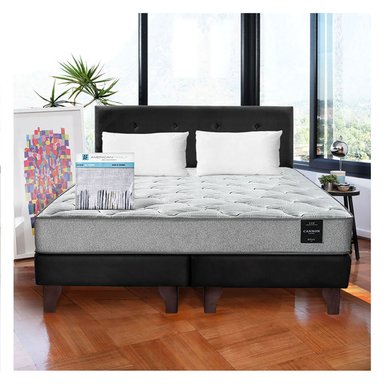 COMBO CAMA CANNON 2 PLAZAS+2 ALMOHADAS+SABANAS+RESPALDO TELA NEGRO - 1