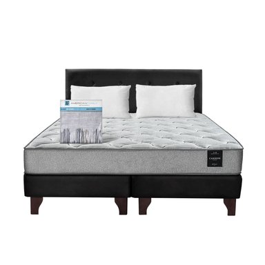 COMBO CAMA CANNON 2 PLAZAS+2 ALMOHADAS+SABANAS+RESPALDO TELA NEGRO - 4