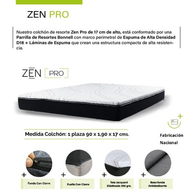 BASE CAMA NIDO 1 PZA 190 CM + COLCHON ZEN PRO TELA GRIS - 5