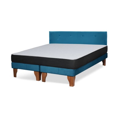 Cama Europea Zen Roller 2 Plazas Colchon Comprimido Espuma + Respaldo Tela Azul Petroleo - 2