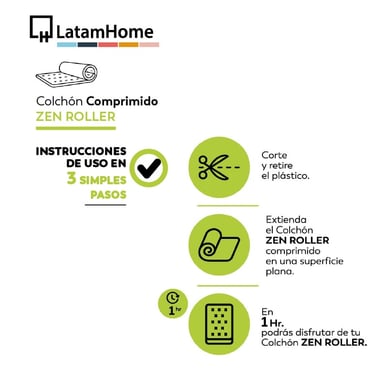 Cama Europea Zen Roller 2 Plazas Colchon Comprimido Espuma + Respaldo Tela Azul Petroleo - 6
