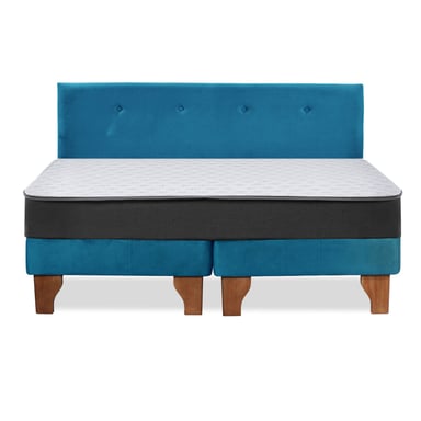 Cama Europea Zen Roller 2 Plazas Colchon Comprimido Espuma + Respaldo Tela Azul Petroleo - 7
