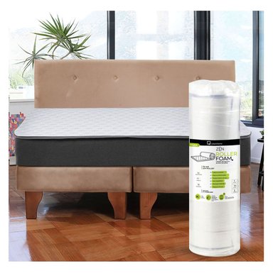 Cama Europea Zen Roller 2 Plazas Colchon Comprimido Espuma + Respaldo Tela Beige - 1
