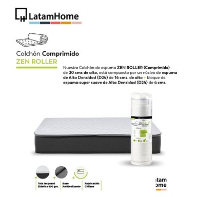Cama Europea Zen Roller 2 Plazas Colchon Comprimido Espuma + Respaldo Tela Beige - 3