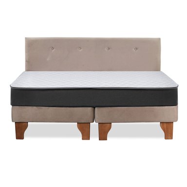 Cama Europea Zen Roller 2 Plazas Colchon Comprimido Espuma + Respaldo Tela Beige - 7