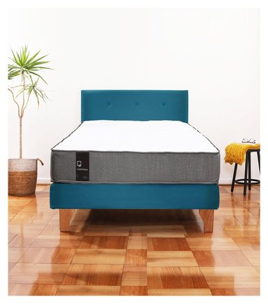 Cama Europea Zen Best 1.5 Plaza Colchon Resortes Base Dividida + Respaldo Tela Azul - 1