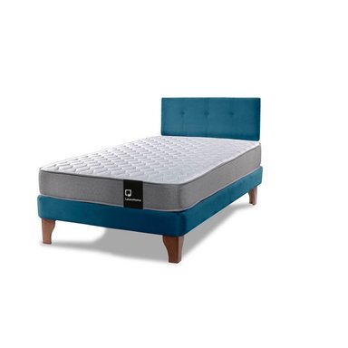 Cama Europea Zen Best 1.5 Plaza Colchon Resortes Base Dividida + Respaldo Tela Azul - 2