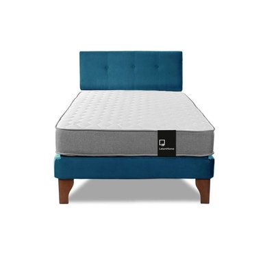 Cama Europea Zen Best 1.5 Plaza Colchon Resortes Base Dividida + Respaldo Tela Azul - 4