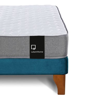 Cama Europea Zen Best 1.5 Plaza Colchon Resortes Base Dividida + Respaldo Tela Azul - 7