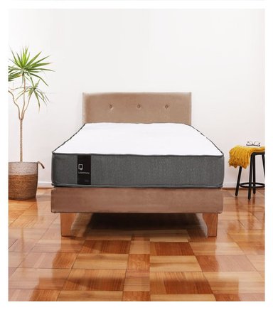 Cama Europea Zen Best 1.5 Plaza Colchon Resortes Base Dividida + Respaldo Tela Beige - 1