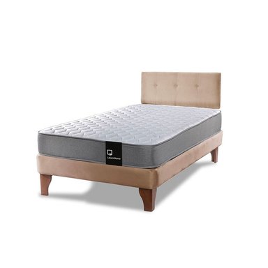 Cama Europea Zen Best 1.5 Plaza Colchon Resortes Base Dividida + Respaldo Tela Beige - 2