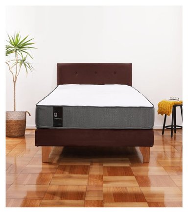 Cama Europea Zen Best 1.5 Plaza Colchon Resortes Base Dividida + Respaldo Tela Café - 1