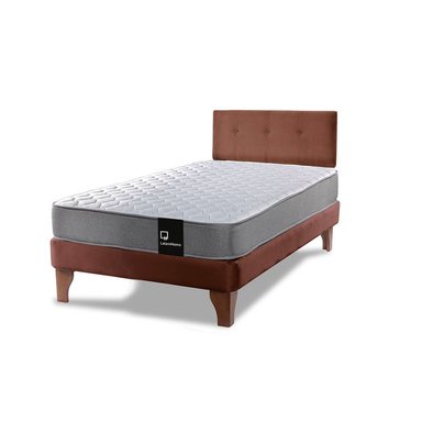 Cama Europea Zen Best 1.5 Plaza Colchon Resortes Base Dividida + Respaldo Tela Café - 2