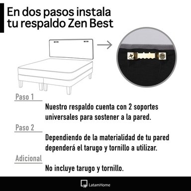 Cama Europea Zen Best 1.5 Plaza Colchon Resortes Base Dividida + Respaldo Tela Café - 6