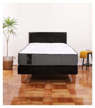 Cama Europea Zen Best 1.5 Plaza Colchon Resortes Base Dividida + Respaldo Tela Negro - 1