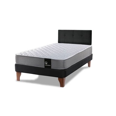 Cama Europea Zen Best 1.5 Plaza Colchon Resortes Base Dividida + Respaldo Tela Negro - 2