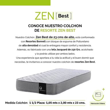 Cama Europea Zen Best 1.5 Plaza Colchon Resortes Base Dividida + Respaldo Tela Negro - 5
