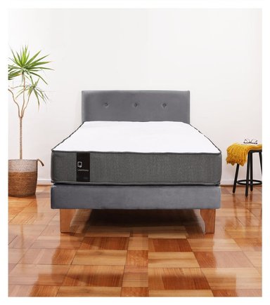 Cama Europea Zen Best 1.5 Plaza Colchon Resortes Base Dividida + Respaldo Tela Gris - 1
