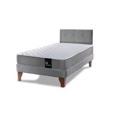 Cama Europea Zen Best 1.5 Plaza Colchon Resortes Base Dividida + Respaldo Tela Gris - 2