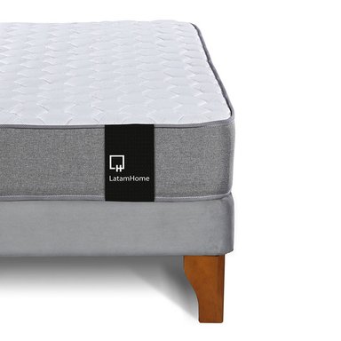 Cama Europea Zen Best 1.5 Plaza Colchon Resortes Base Dividida + Respaldo Tela Gris - 7
