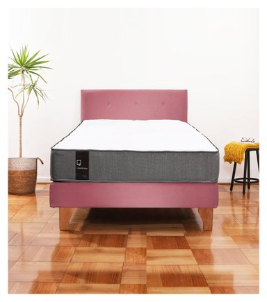 Cama Europea Zen Best 1.5 Plaza Colchon Resortes Base Dividida + Respaldo Tela Palo Rosa - 1