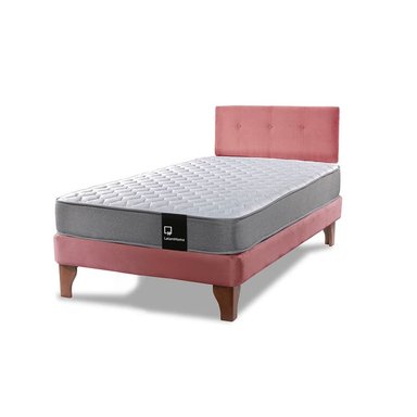Cama Europea Zen Best 1.5 Plaza Colchon Resortes Base Dividida + Respaldo Tela Palo Rosa - 2