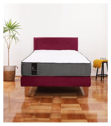 Cama Europea Zen Best 1.5 Plaza Colchon Resortes Base Dividida + Respaldo Tela Burdeo - 1