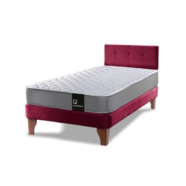 Cama Europea Zen Best 1.5 Plaza Colchon Resortes Base Dividida + Respaldo Tela Burdeo - 2