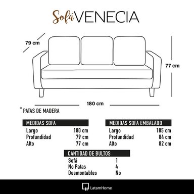 JUEGO DE LIVING 3-1 SOFA VENECIA 3C TELA VELVET BEIGE + SITIAL MUNICH TELA BEIGE - 4
