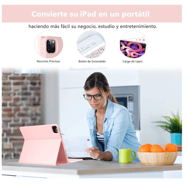 FUNDA CON TECLADO JOIGO PARA IPAD AIR 6 11' M2 2024 ROSADO - 3