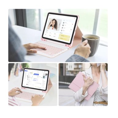 FUNDA CON TECLADO ESPAÑOL PARA SAMSUNG TAB S9 FE 10.9 ROSADO - 5