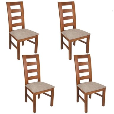 JUEGO DE COMEDOR AMELIA CUADRADA 4 SILLAS MADERA COLOR MIEL TAPIZ CAFÉ JASPEADO - 3