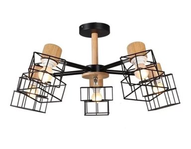 LAMPARA DE TECHO MADERA METAL NEGRO CROMO 5 LUCES NORDICA - 1